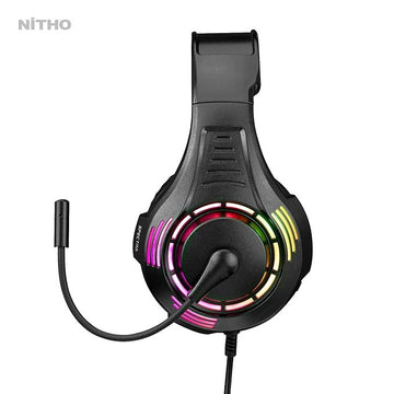 Nitho Spectra Gaming Headset with RGB Light and Microphone, Over-Ear Stereo Headphones for Xbox Series X|S, Xbox One, PS5, PS4, Nintendo Switch, PC, Mobile, 3.5 mm Audio Jack, 50 mm Drivers - Black
