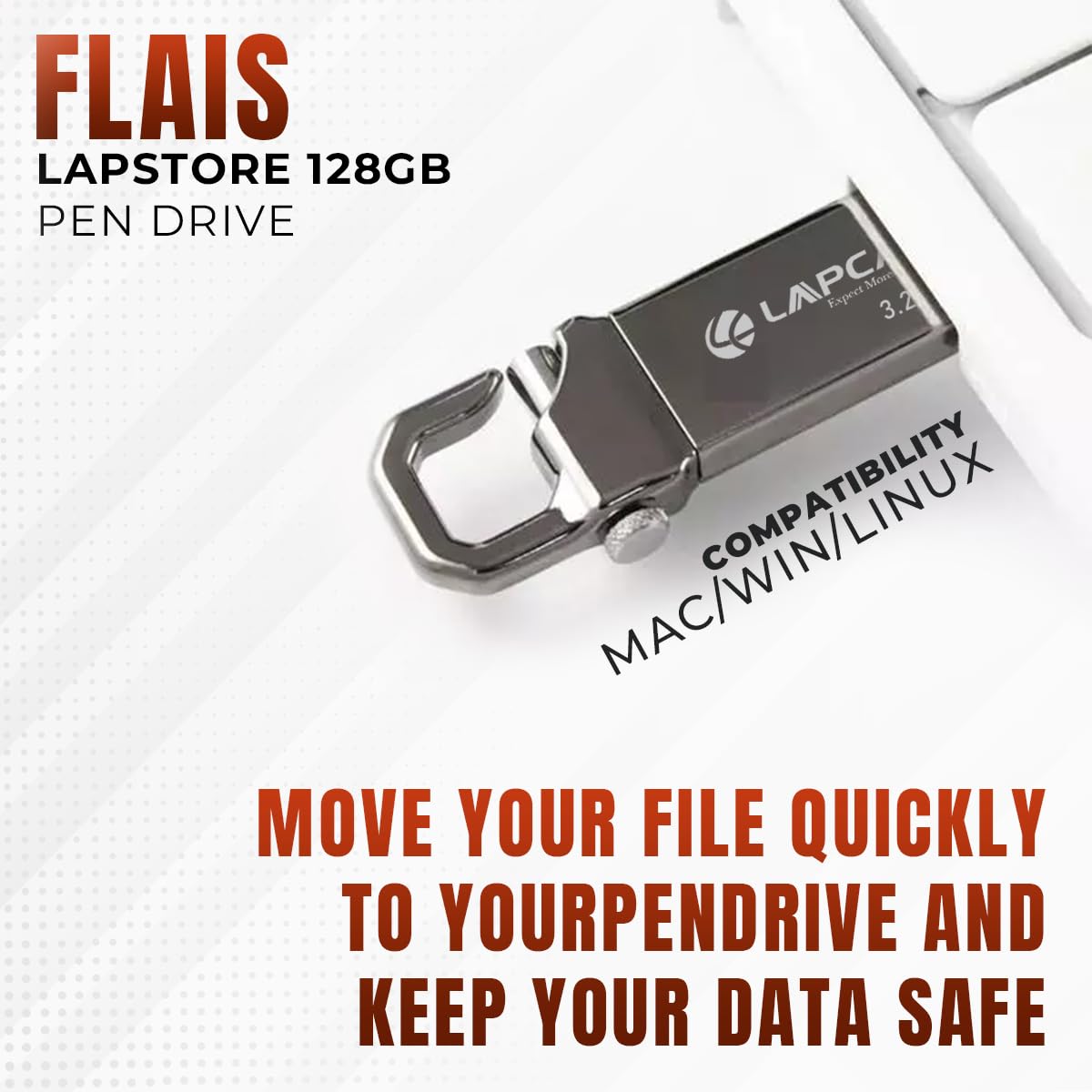 Lapcare Flais 128GB Metal USB 3.2 Flash Drive | Pen Drive | Up to 400Mbps Speed | Reliable Data Storage with 5-Year Warranty| Universal Compatibility - MAC/Win/Linux | OTG Support