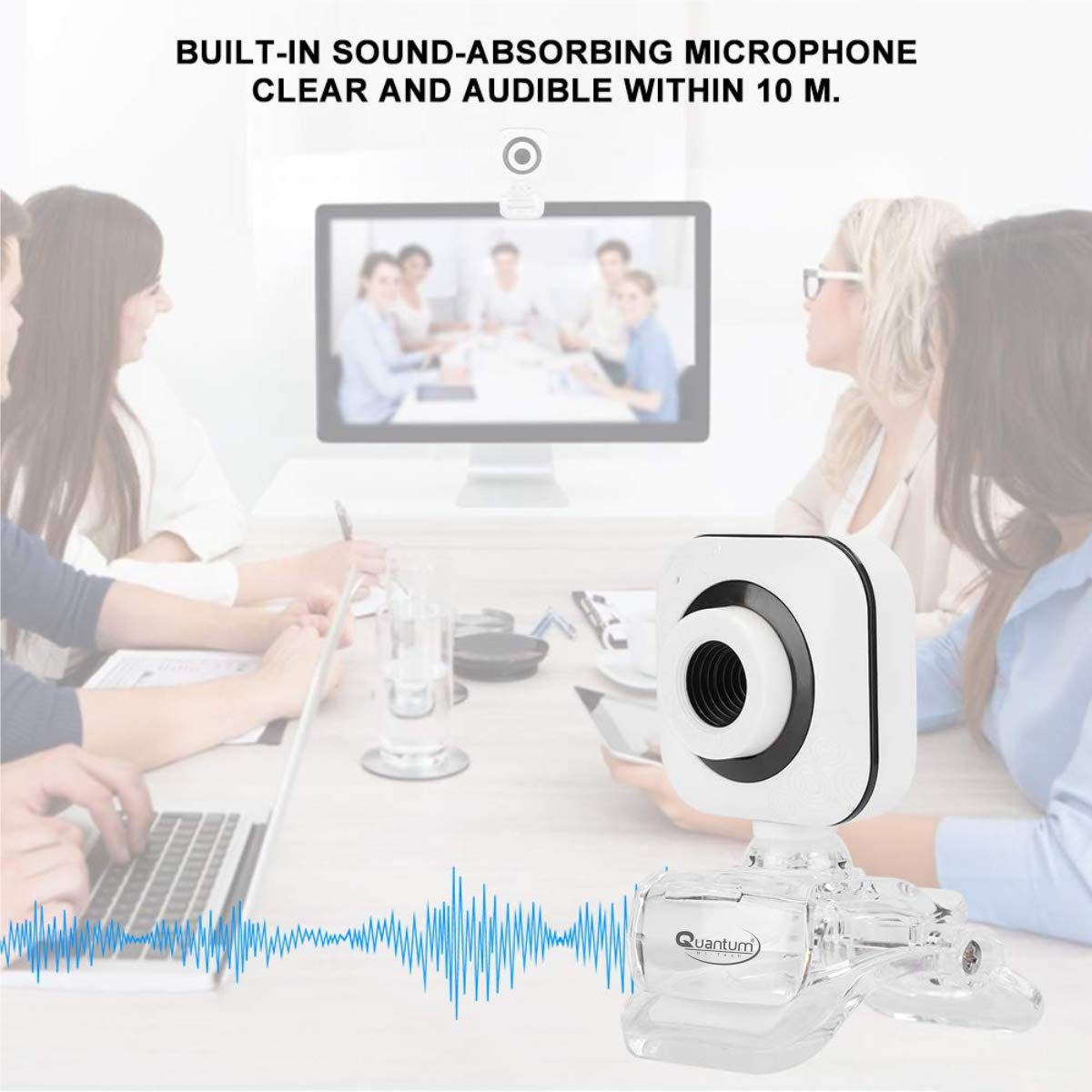 Quantum QHM495B 360 Degree Rotation PC HD Camera, with Built-in Microphone, USB Computer Camera Laptop Desktop Webcams, Drive-Free Streaming Web Camera, for Video Calling, Video Conferencing, (White)
