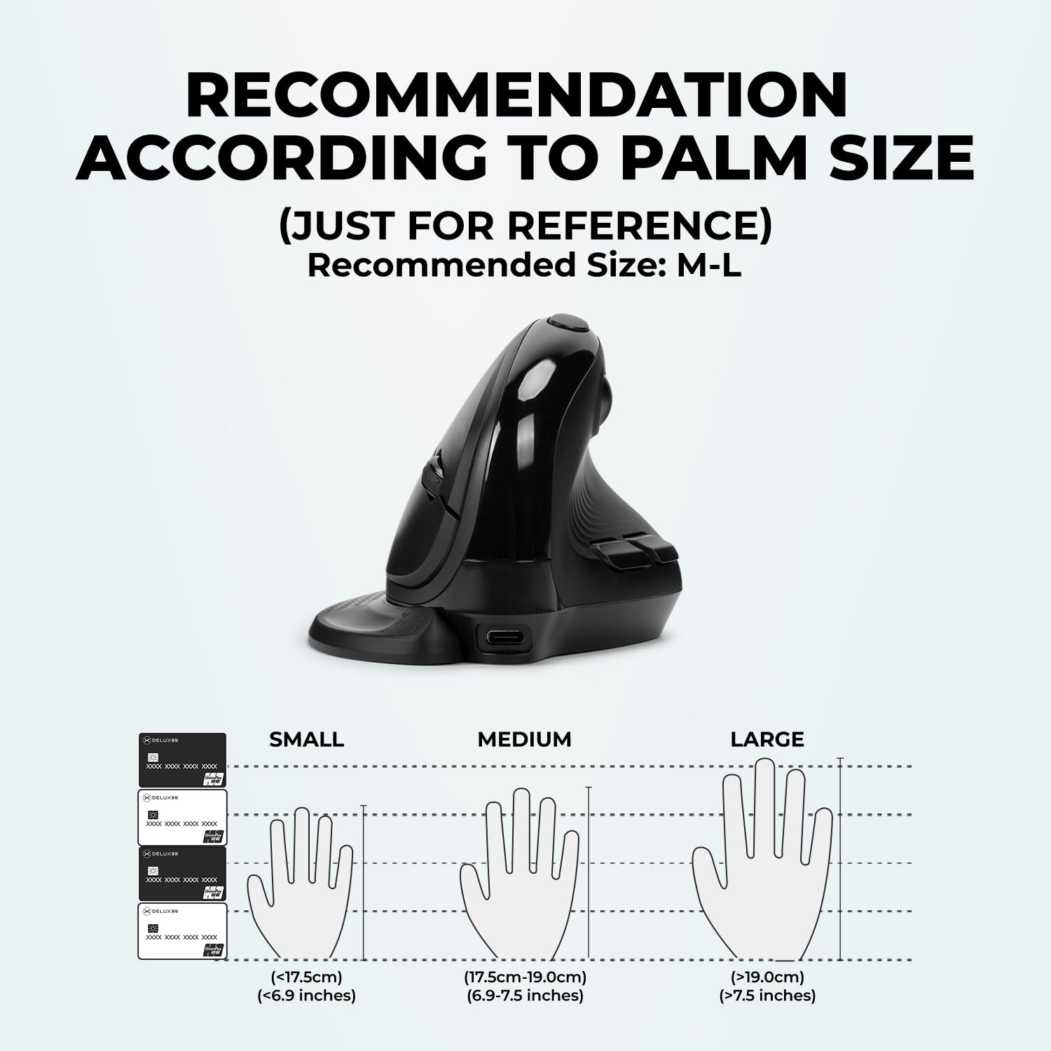 DeLUX Seeker Wireless Ergonomic Vertical Mouse with OLED Screen, BT and USB Receiver, Connect with Up to 4 Devices, Thumb Wheel, 4000DPI, Programmable Rechargeable Silent Mouse(M618XSD-Black)