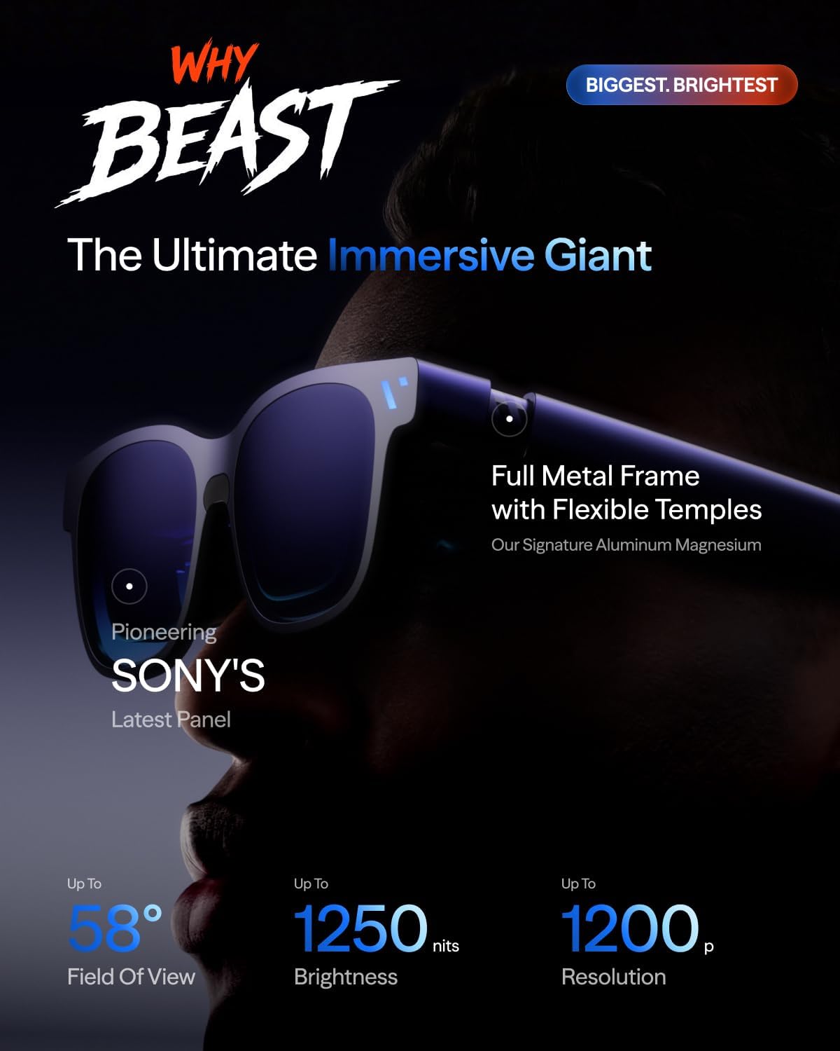 VITURE Beast XR/AR Glasses: Biggest. Brightest. Smartest. 174" 1200p 58° FOV, Built-in VisionPair™ 3DoF, Dynamic Dimming, Harman Audio, for iPhone, Android, Mac, PC, Switch 2