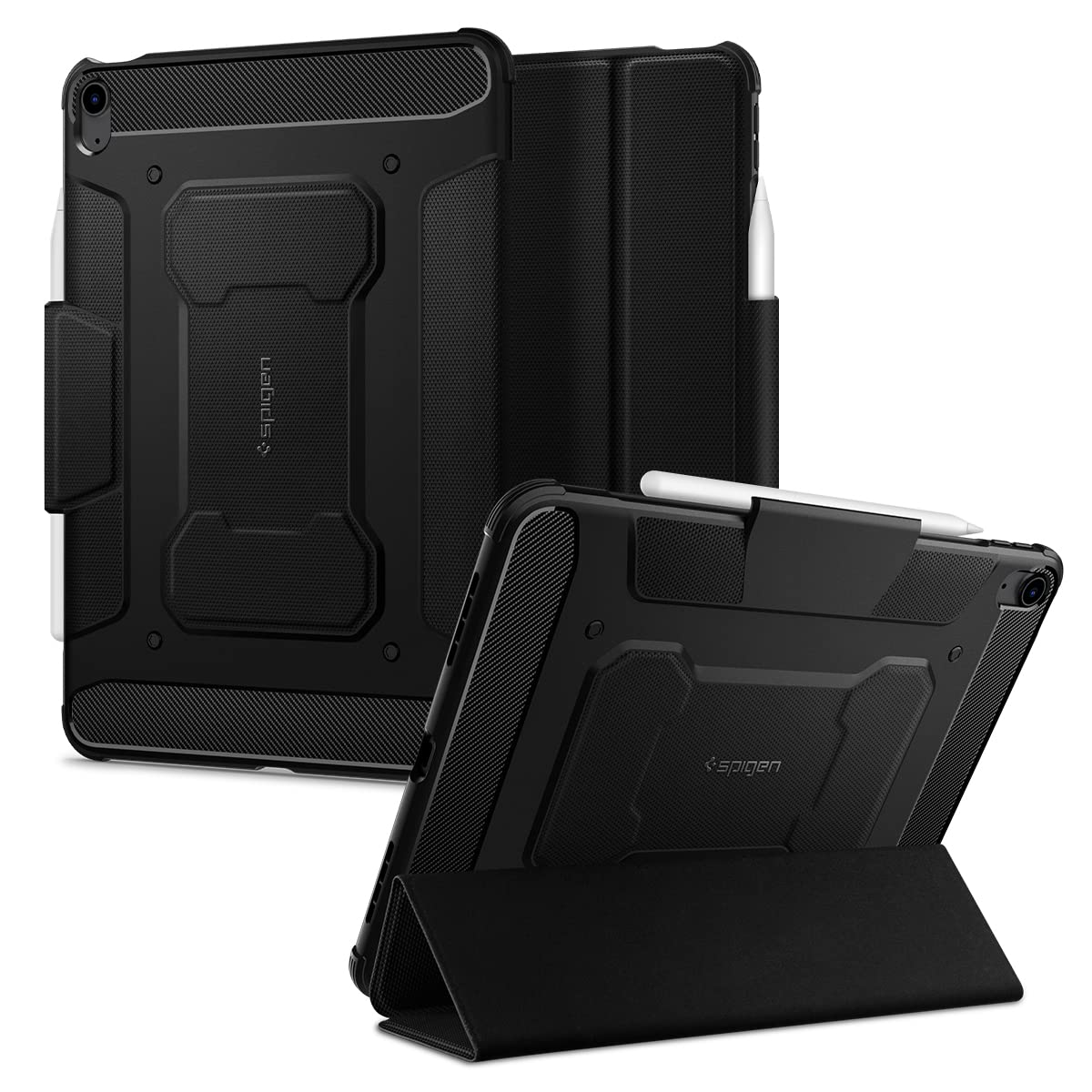 Spigen Ultra Hybrid Pro for iPad Air 11inch M3/M2 (2025/2024) Case, iPad Air 10.9inch 5th/4th Gen (2022/2020) Full Cover Folio Case with Built in Pencil Holder, Trifold Stand - Black