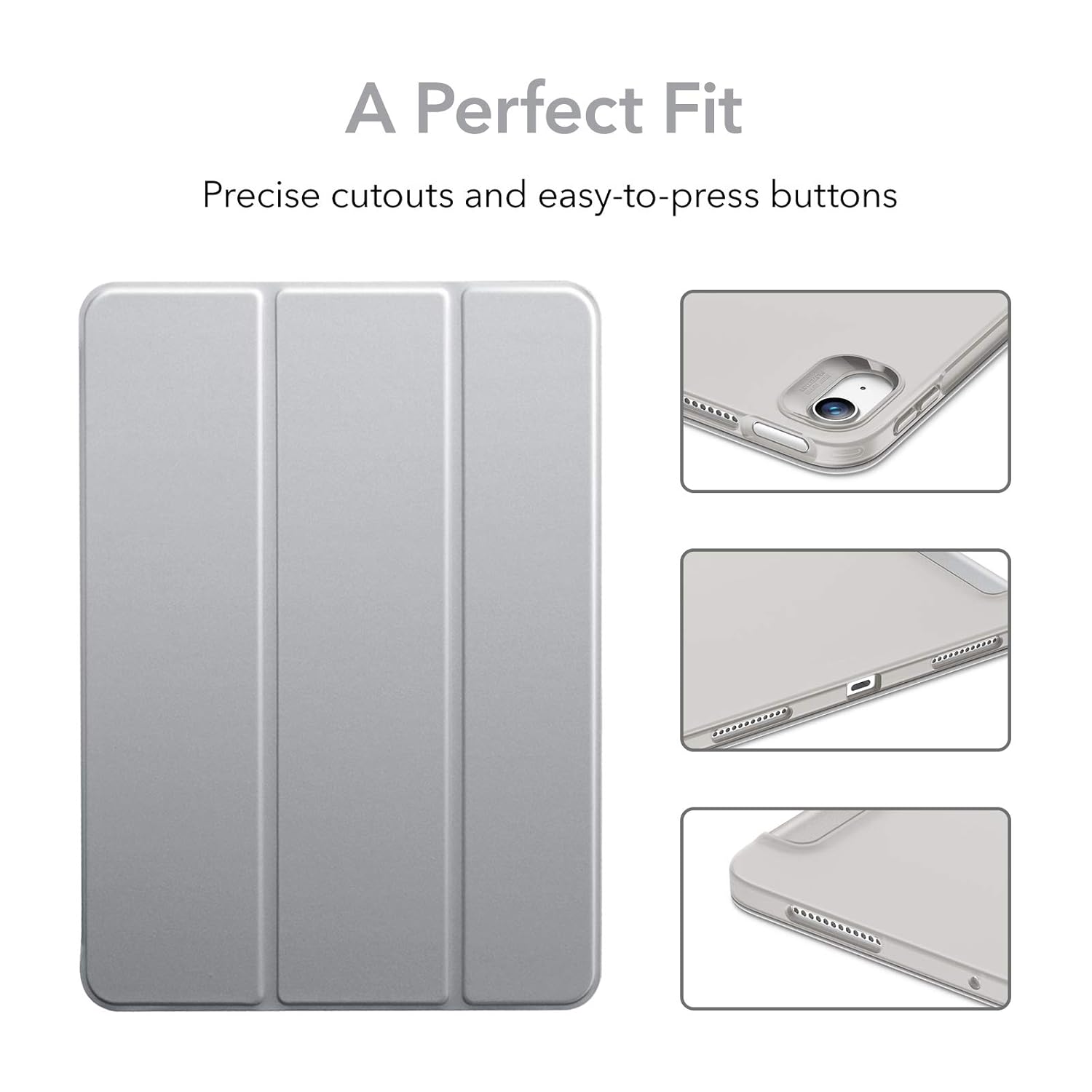 ESR for iPad Air 4th Generation Case (2020), Slim and Lightweight, Auto Sleep/Wake, Trifold Stand, Soft TPU Cover, iPad Air 4 Cover, Grey