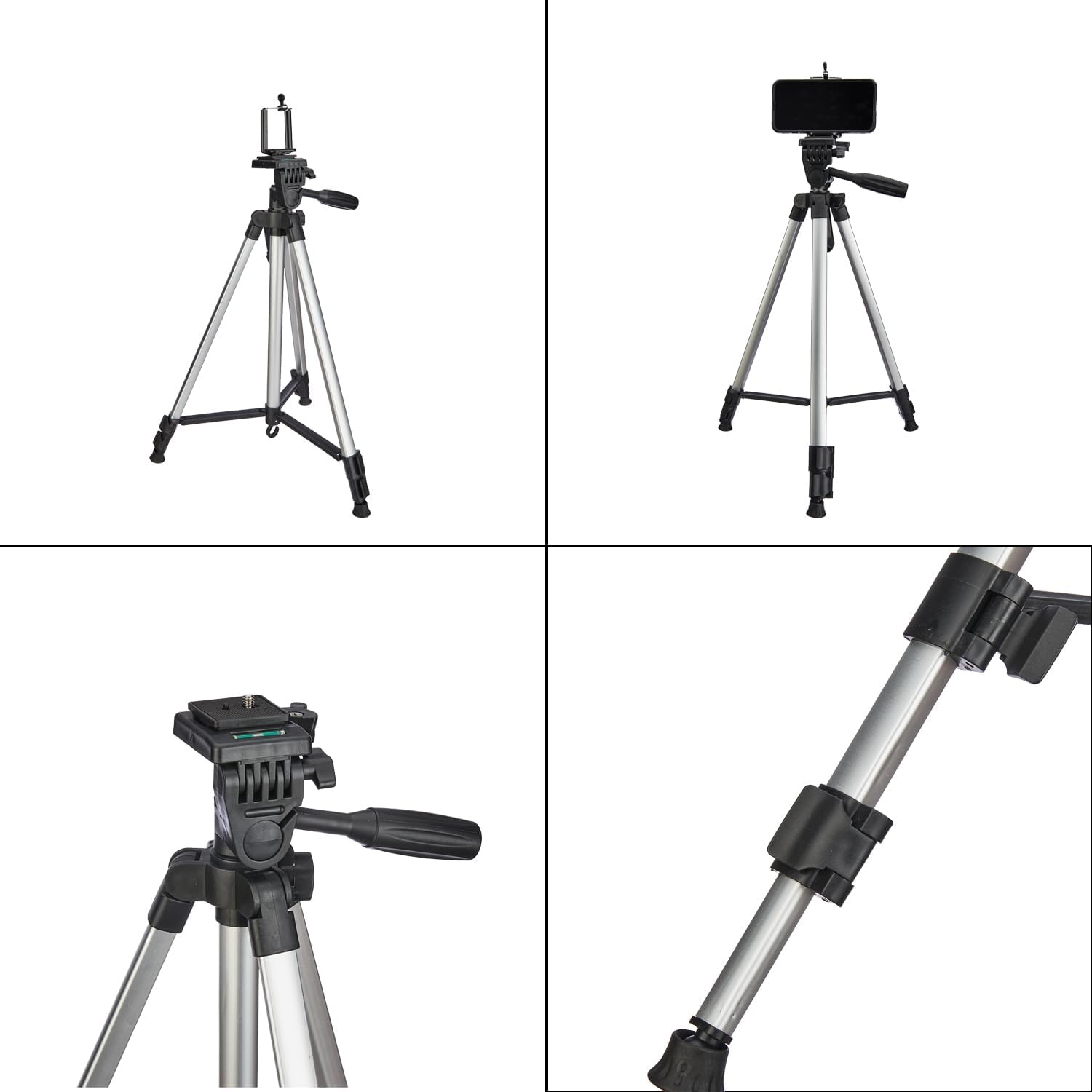 Amazon Basics Aluminium Professional Sturdy Tripod with Mobile Phone Holder Mount, 3-Way Head, Accessory Hook, and Carry Bag for All Smart Phones, GoPro, Cameras (35-125 cm)