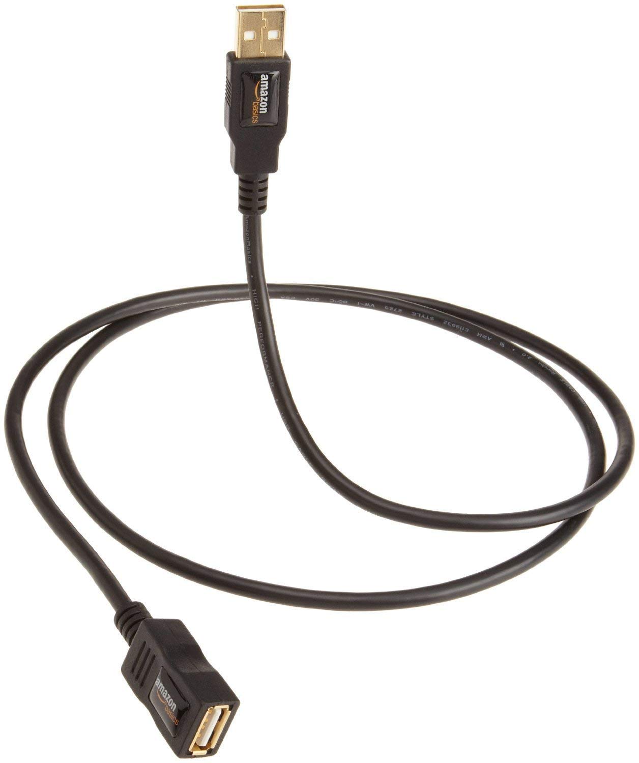 AmazonBasics USB 2.0 Extension Cable - A-Male to A-Female for Personal Computer, Printer - 9.8 Feet (3 Meters, Black)