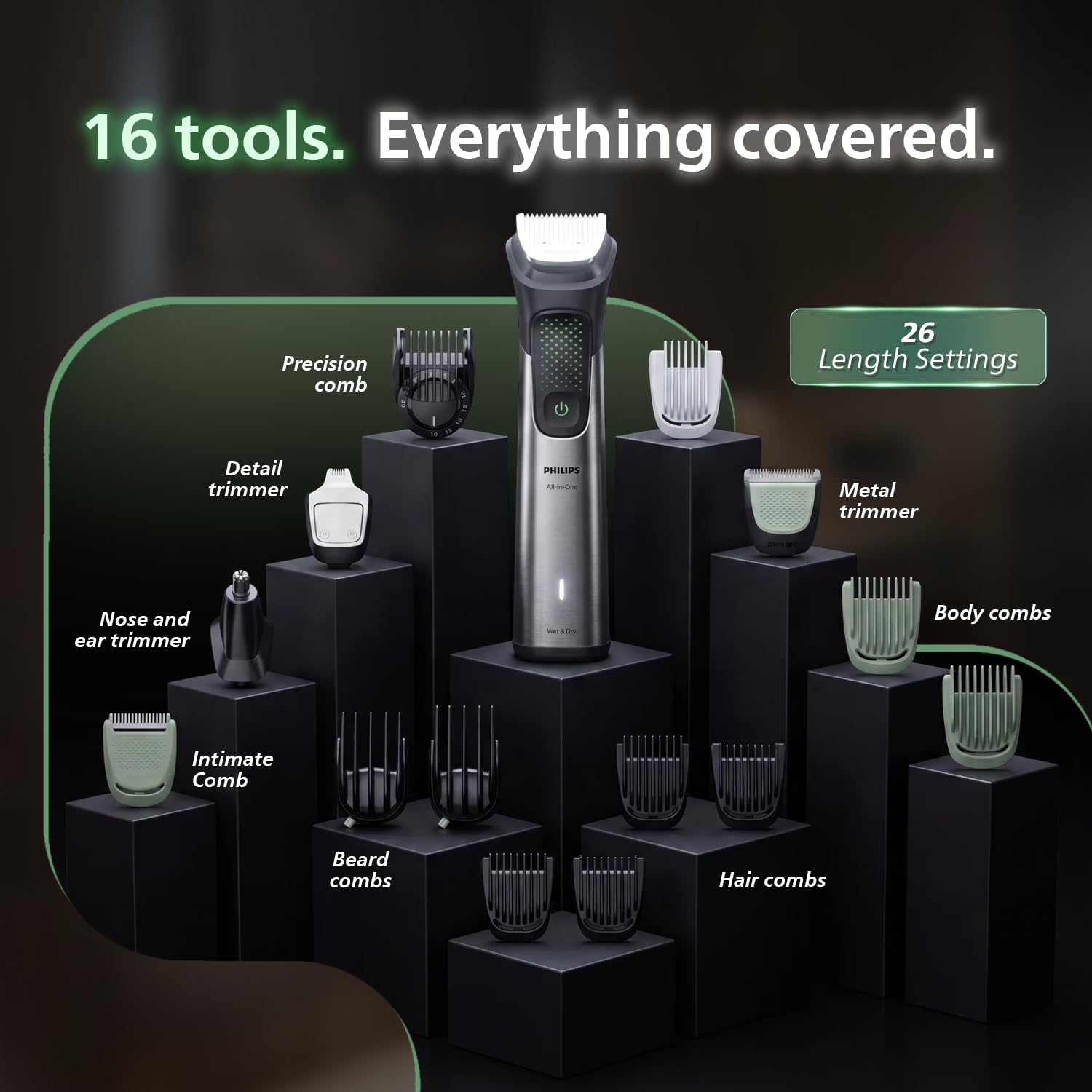 Philips India's No.1 Men's Trimmer* | Luxurious Stainless Steel Design | BeardSense Technology | All-in-One Grooming Kit- Beard, Hair, Body, Intimate | 120min runtime | IPX7 | 5yr warranty* | MG9532