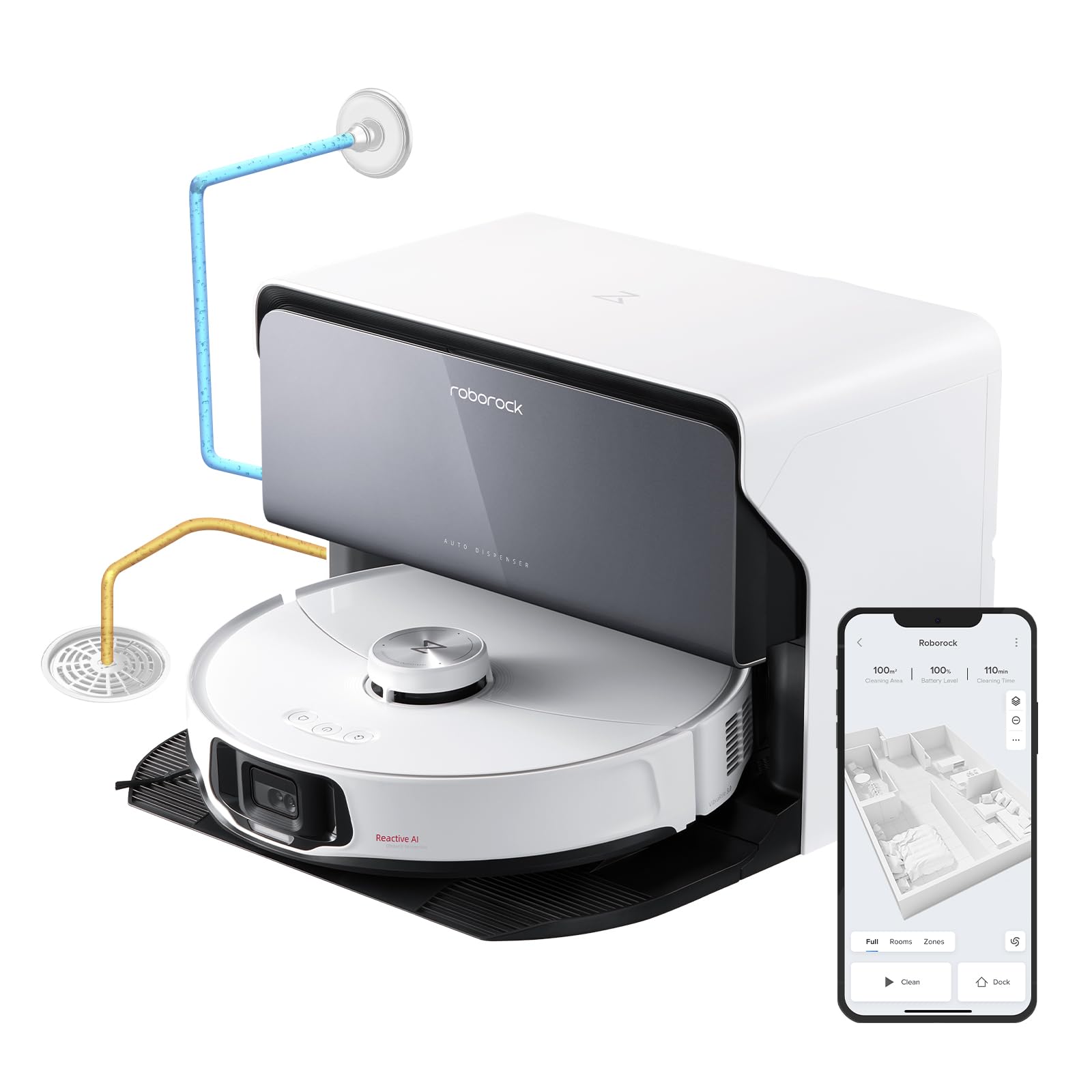 roborock Qrevo Slim Robot Vacuum and Mop Combo, 8.2cm Ultra-Slim, 3D Sensing Tech, Advanced Obstacle Recognition, 11,000Pa Suction, FlexiArm Side Brush & Mop, Auto Mop Washing & Drying, Self-Emptying