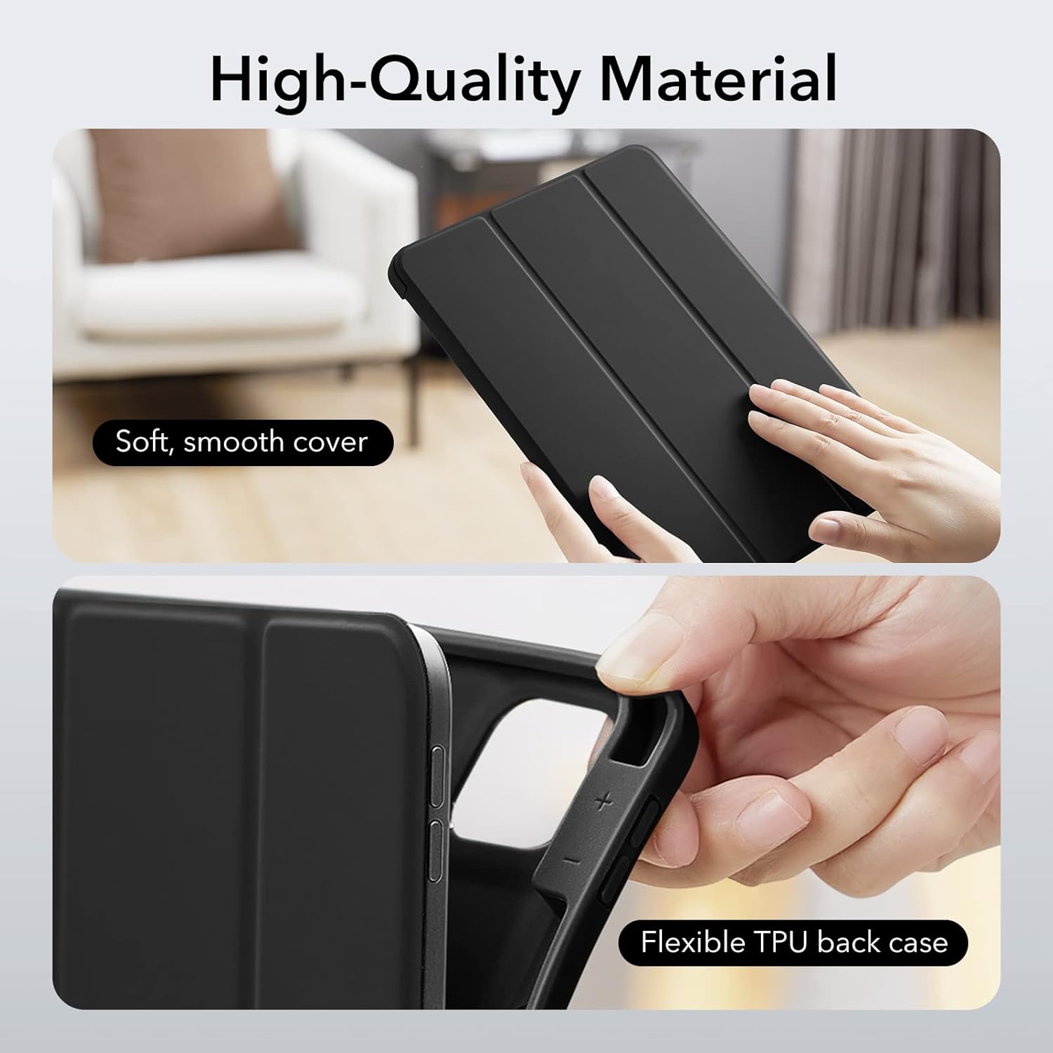 ESR for iPad Pro 11 inch Case (2022/2021/2020/2018, 4th/3rd/2nd/1st Gen), Built-in Pencil Holder, Pencil 2 Support, Flexible Back Cover, Trifold Stand, Auto Sleep/Wake, Rebound Pencil Series, Black