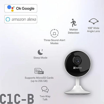 EZVIZ by Hikvision|C1C-B WiFi Indoor Home Smart Security Camera| 2 Way Talk 1080p Full HDl Privacy Protection| Night Vision| Motion Detection| Alexa & Google, White