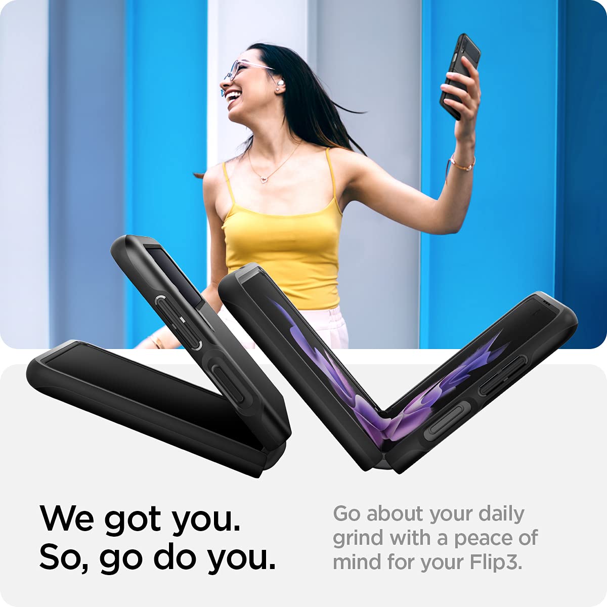 Spigen Thin Fit for Samsung Galaxy Z Flip 3 Case, Galaxy Z Flip3 5G Back Cover (2021) - TPU+Poly Carbonate｜Black