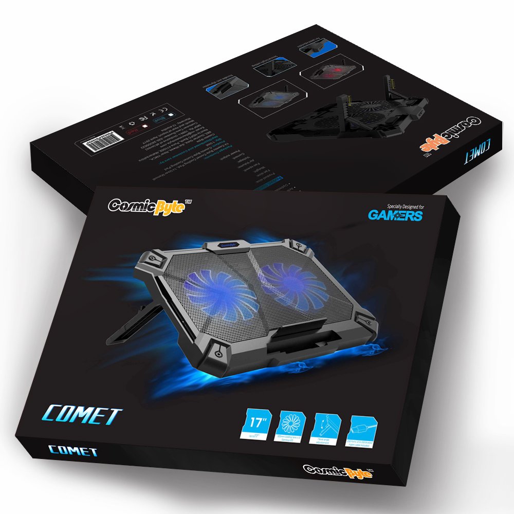 Cosmic Byte Comet Laptop Cooling Pad, Dual 140 mm Fans, LED Lights, Fan Speed Adjustment, USB Ports, Support Upto 17" Laptops (Red)