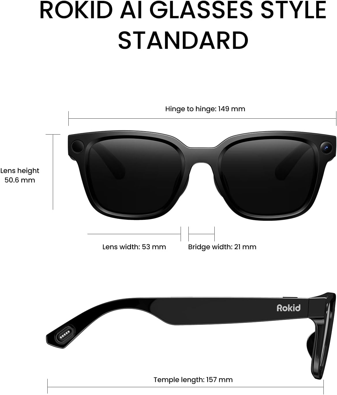 Rokid 2026 AI Glasses Style smart Glasses with ChatGPT & Gemini, Real-time Translation,12MP Camera, Open-Ear Audio, Voice-Controlled Assistant, Hands-Free Calls, Productivity for Travel(no Display)