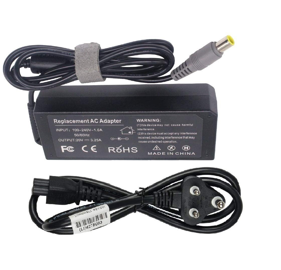 Laplogix Laptop Charger for IBM Lenovo THINKPAD Edge E430 Series 20V 3.25A 65W Laptop Adapter with Power Cord Cable-Black