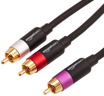 amazon basics 1-Male To 2-Male Rca Audio Interconnects For Dvd Player, Television - 4 Feet, 1-Male To 2-Male (Black, Red, Purple, Silver), Black