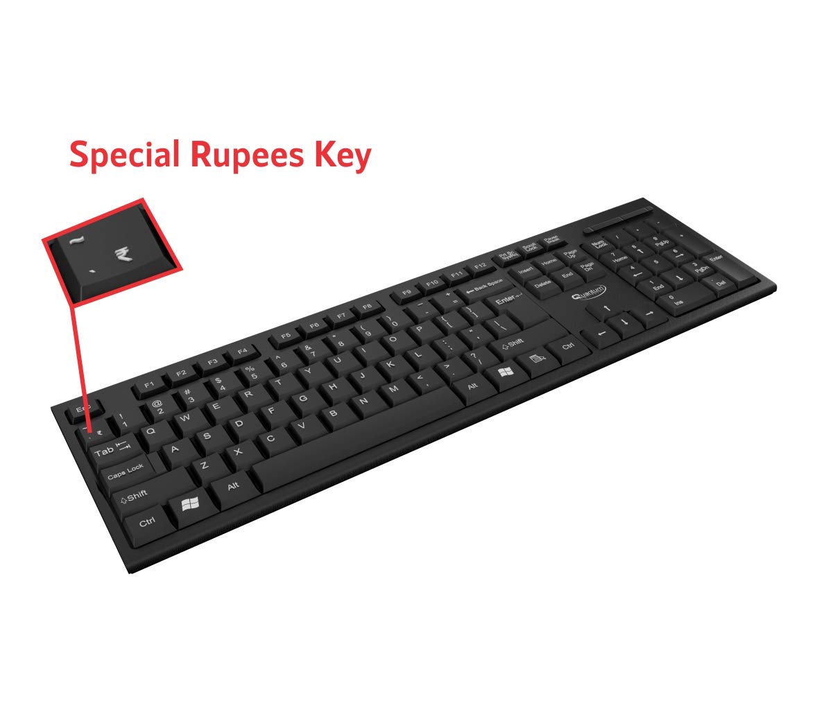 Quantum QHM-7406 Full-Sized Keyboard with (₹) Rupee Symbol, Hotkeys and 3-pieces LED function for Desktop/Laptop/Smart TV Spill-Resistant Wired USB Keyboard with 10 million keystrokes lifespan (Black)