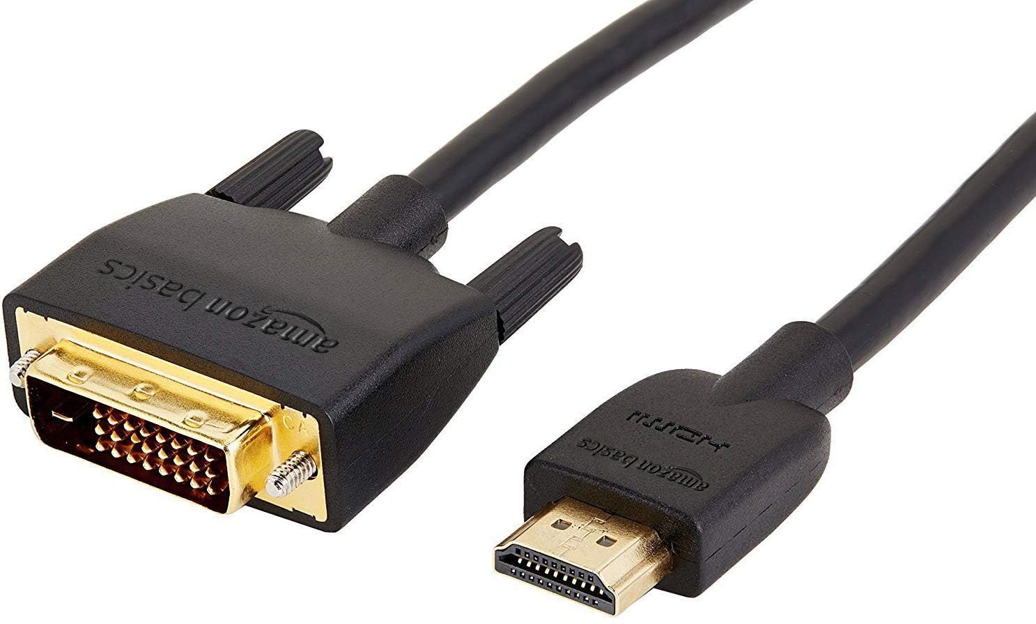 Amazon Basics HDMI-A to DVI (Male) Adapter Cable, Bi-Directional 1080P, Gold-Plated, 6 ft/1.8 m, Single Pack for Television, Black