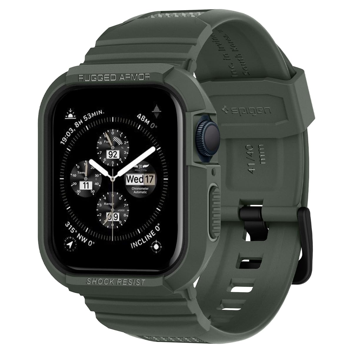 Spigen Rugged Armor Pro for Apple Watch SE3 Series 40mm Case with Strap Band, Series 9/8/7 41mm, SE2/6/5/4 40mm Protective TPU Cover with Strap - Black
