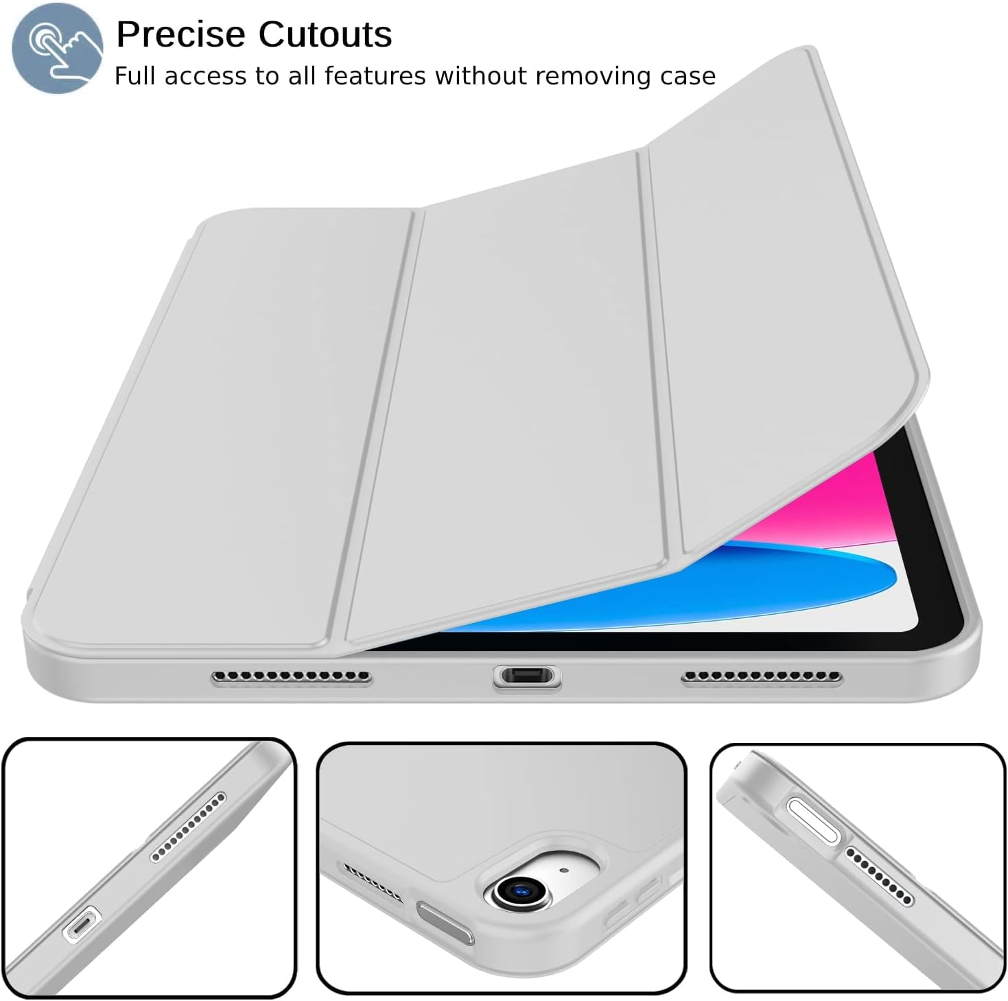 ProElite Smart Case for iPad (A16) 11th/10th Generation (2025/2022) [Auto Sleep/Wake Cover] [Left Side Pencil Holder] [Soft Flexible Case] Recoil Series - Grey