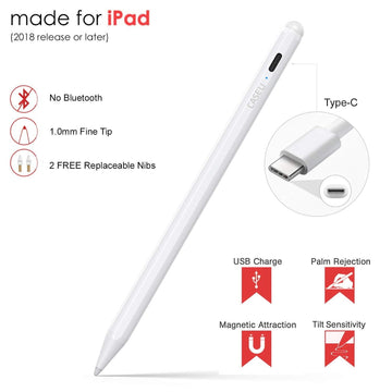 CASE U Stylus Pen, Stylus Pencil with Tilt Sensor & Palm Rejection for iPad (2018-2021) iPad 6/7 /8 & 9 Gen; iPad Pro (11/12.9"), iPad Mini 5 & 6, iPad Air 3rd & 4th Gen (Stylus Pen, White)