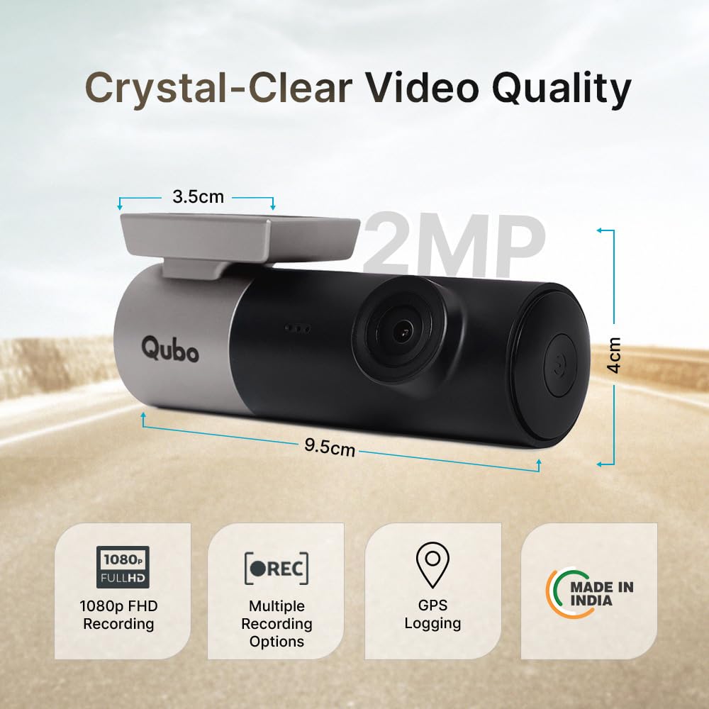 Qubo Car Dash Camera Pro (with GPS Logger) Dash Cam | from Hero Group | Made in India | Full HD 1080p | Wide Angle View | G-Sensor | Wi-Fi | Emergency Recording | Supports Up to 256 GB SD Card