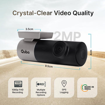 Qubo Car Dash Camera Pro (with GPS Logger) Dash Cam | from Hero Group | Made in India | Full HD 1080p | Wide Angle View | G-Sensor | Wi-Fi | Emergency Recording | Supports Up to 256 GB SD Card