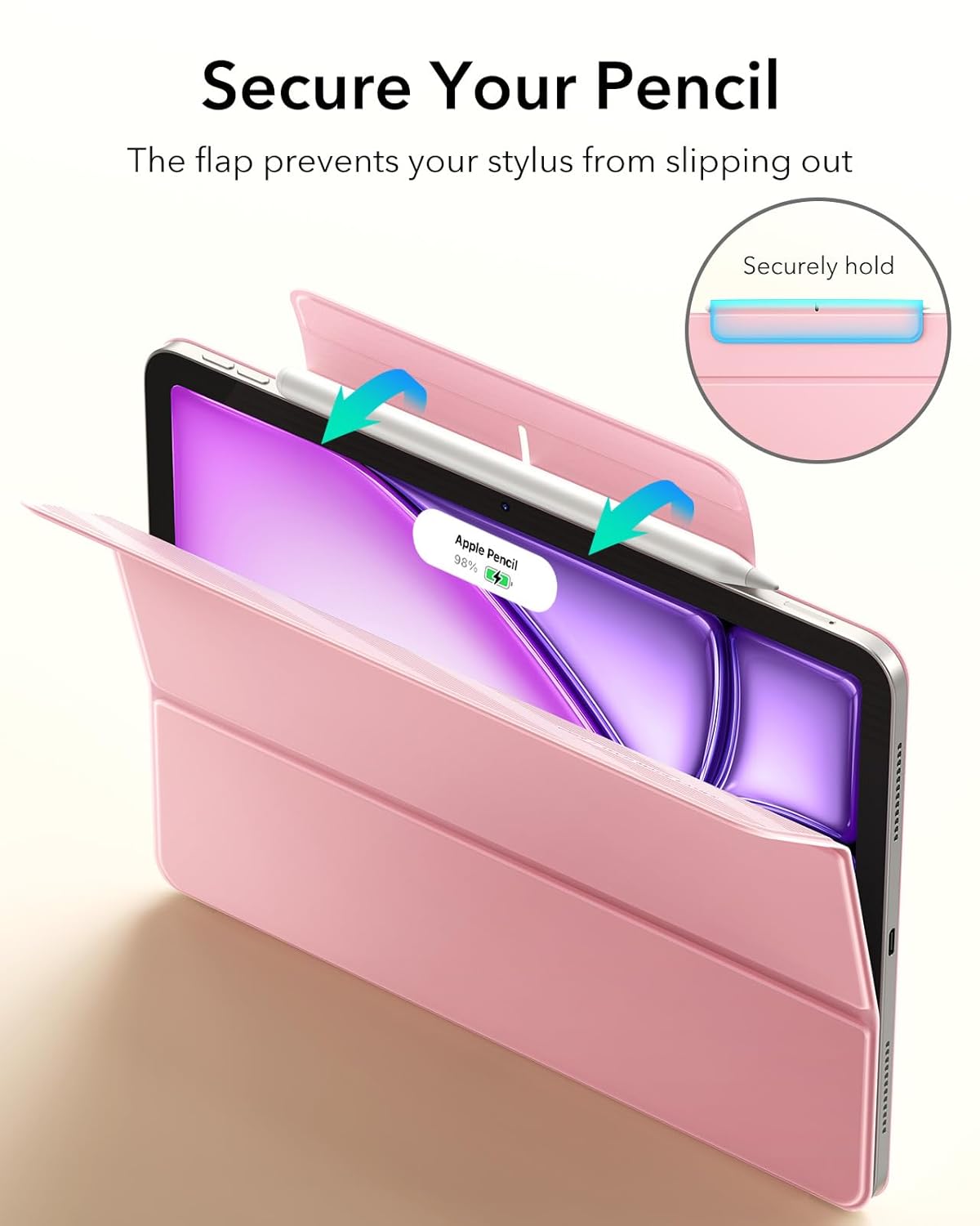 ESR for iPad Air 13 Inch Case M4/M3/M2 (2026/2025/2024), iPad Pro 12.9 Cover, Powerful Magnetic Attachment, Slim Trifold Stand Case, Supports Pencil Pro & Pencil (USB-C), Rebound Series, Pink