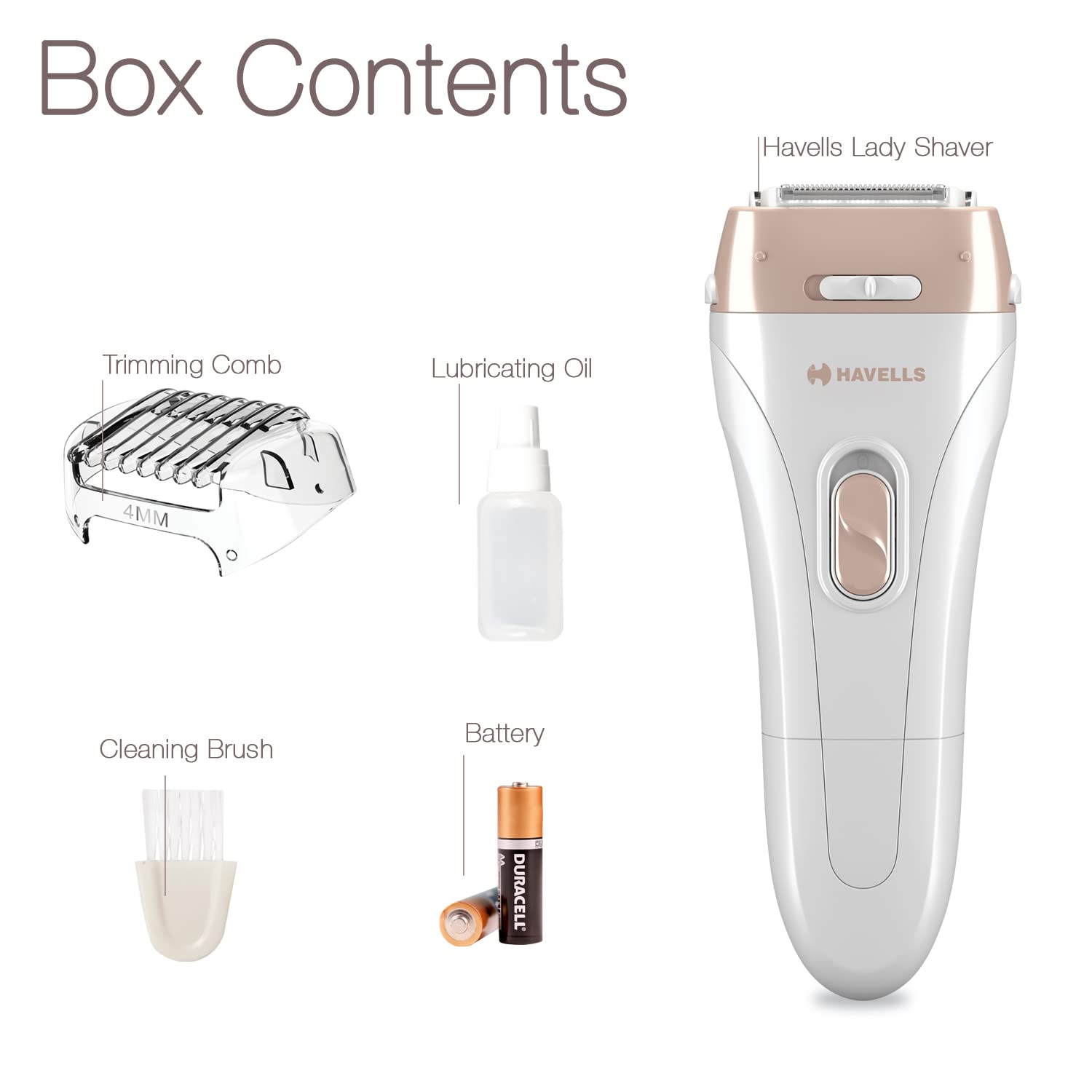 Havells FD5056 Lady Shaver, Twin Trim head for painless hair removal (White)