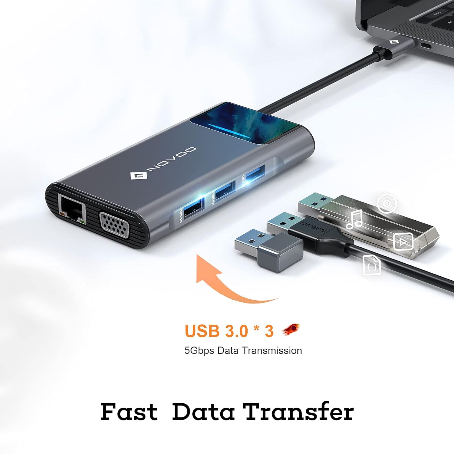 NOVOO 9in1 ProUSB C Multiport 4K HDMI VGA Ethernet 1000Mbps, 100W PD Charging, 3 USB3.0, SD/TF Slots, Thunderbolt 3 Laptop Dock for MacBook, Windows Laptops, Dark Grey, (NVHUBSN09PLX)