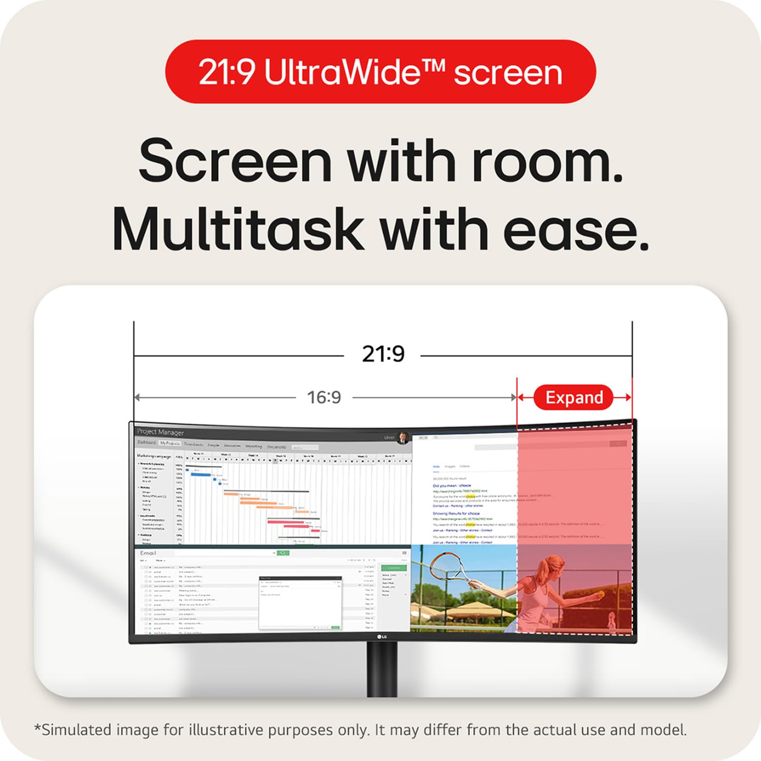 LG 34WR55QK 86.42 cm (34 Inch) 21:9 UltraWide WQHD (3440x1440) Curved Monitor(1800R), sRGB 99%(Typ.), HDR10, Anti-Glare, HDMI X 2, DP, USB-C (PD 65W), HP Out, PBP, Tilt/Height Adjustable Stand (Black)