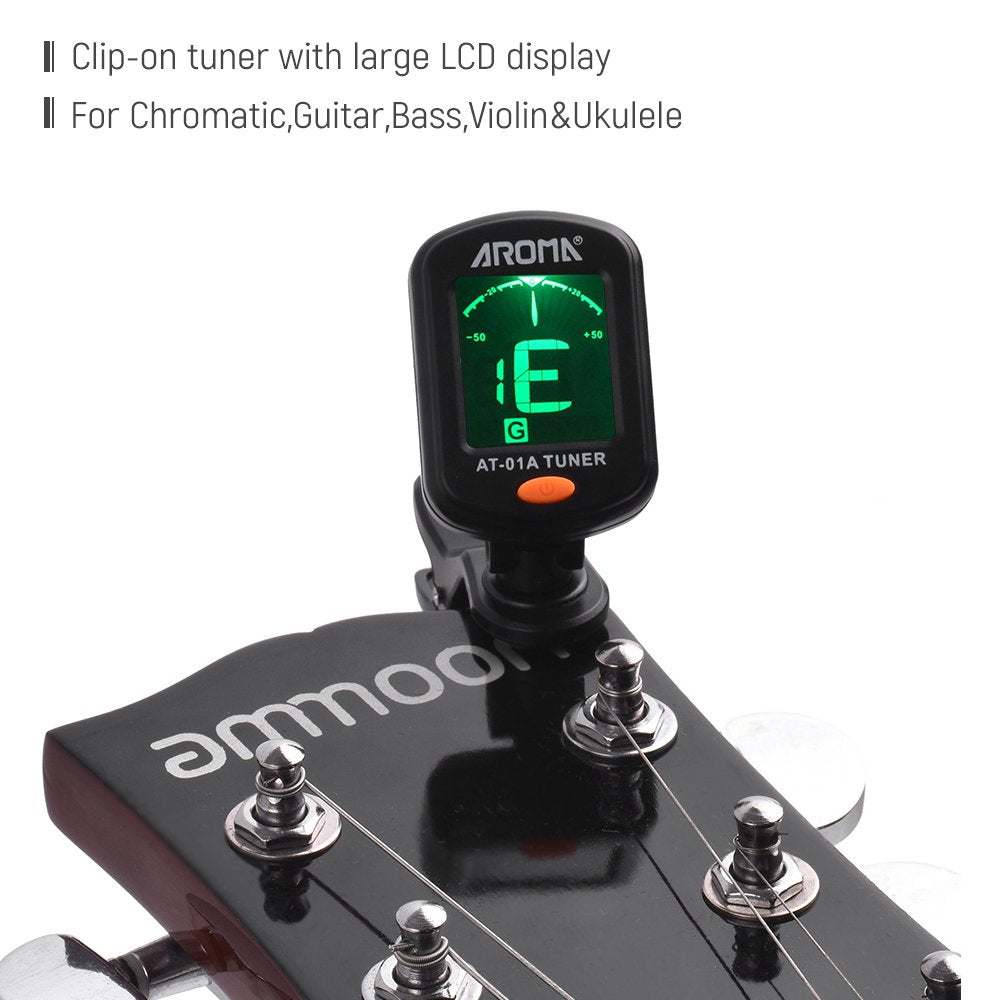 Docooler AROMA Guitar Tuner AT-01A Rotatable Clip-on Tuner LCD Display for Chromatic Guitar Bass Ukulele Violin