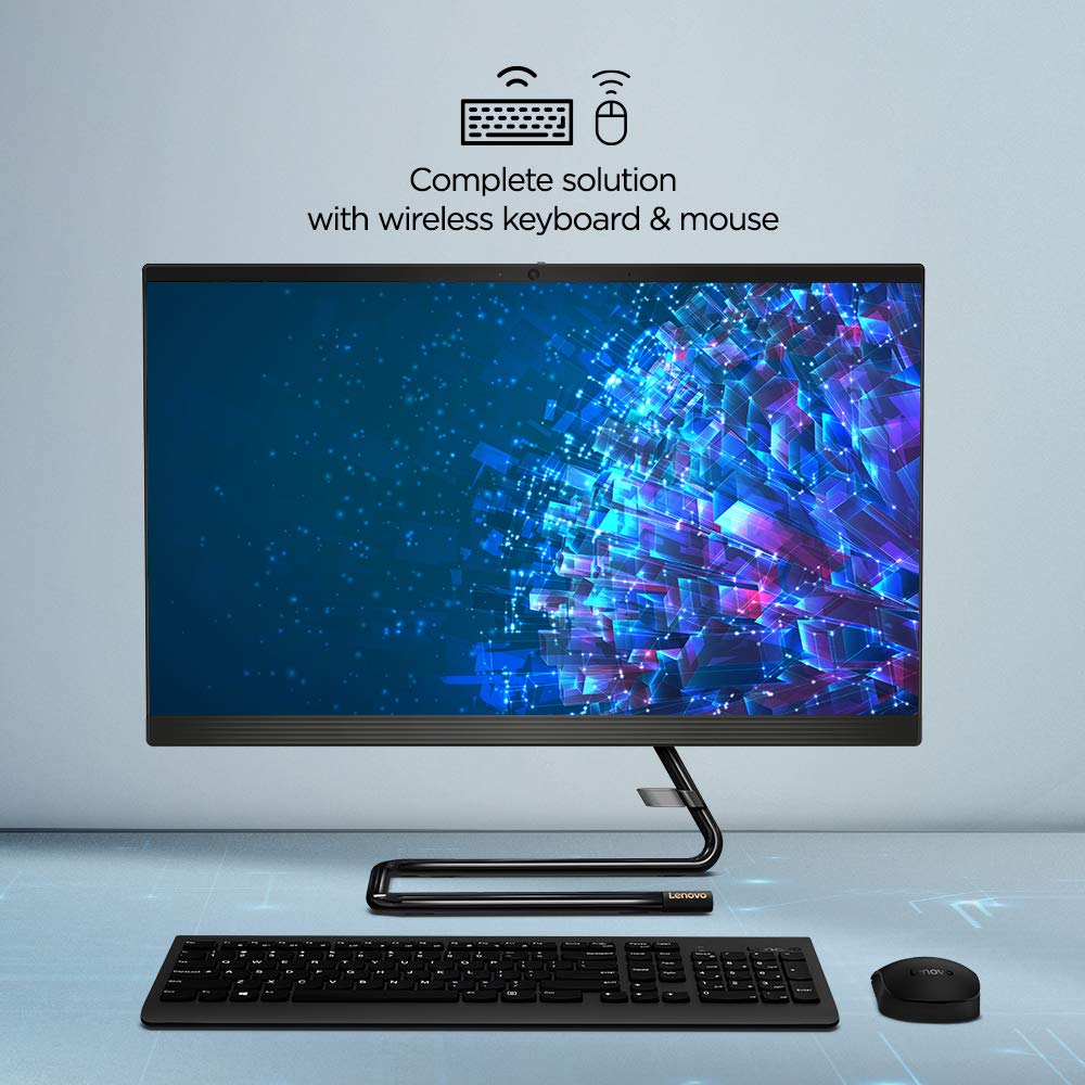 Lenovo IdeaCentre A340 23.8-inch FHD All-in-One Desktop (10th Gen Intel Core i5/8GB/512GB SSD/Windows 10/Office 2019/HD 720p Camera/Wireless Keyboard & Mouse/Business Black), F0E800VXIN