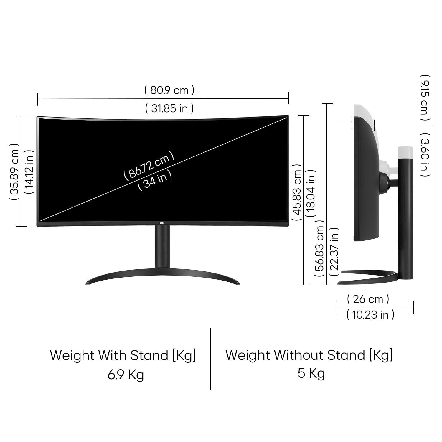 LG 34WR55QK 86.42 cm (34 Inch) 21:9 UltraWide WQHD (3440x1440) Curved Monitor(1800R), sRGB 99%(Typ.), HDR10, Anti-Glare, HDMI X 2, DP, USB-C (PD 65W), HP Out, PBP, Tilt/Height Adjustable Stand (Black)