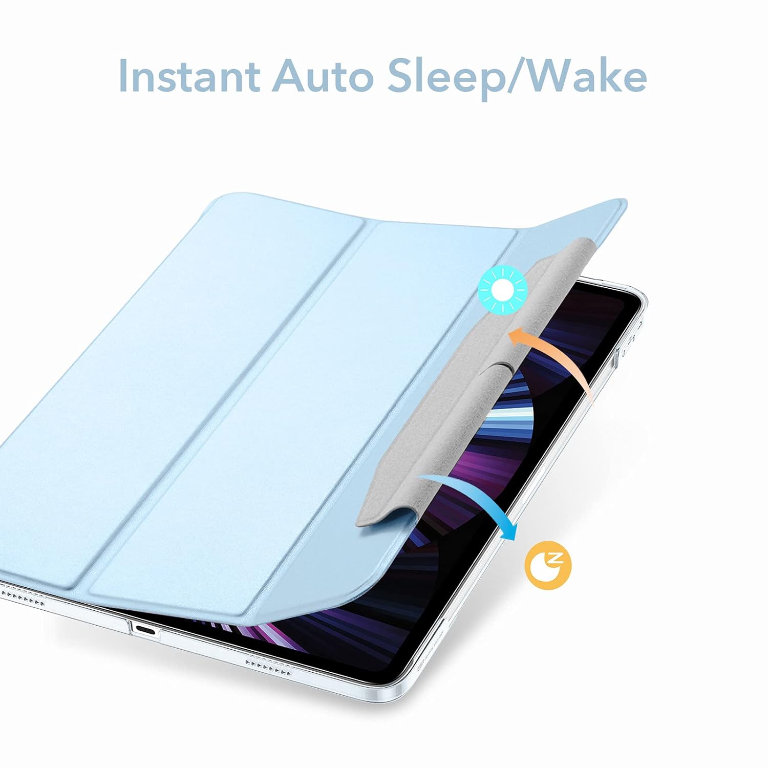 ESR for iPad Pro 11 inch Case (2021, 3rd Generation), Translucent Stand Case, iPad Pro Cover with Clasp, Auto Sleep and Wake, Pencil 2 Wireless Charging, Ascend Trifold Case, Sky Blue