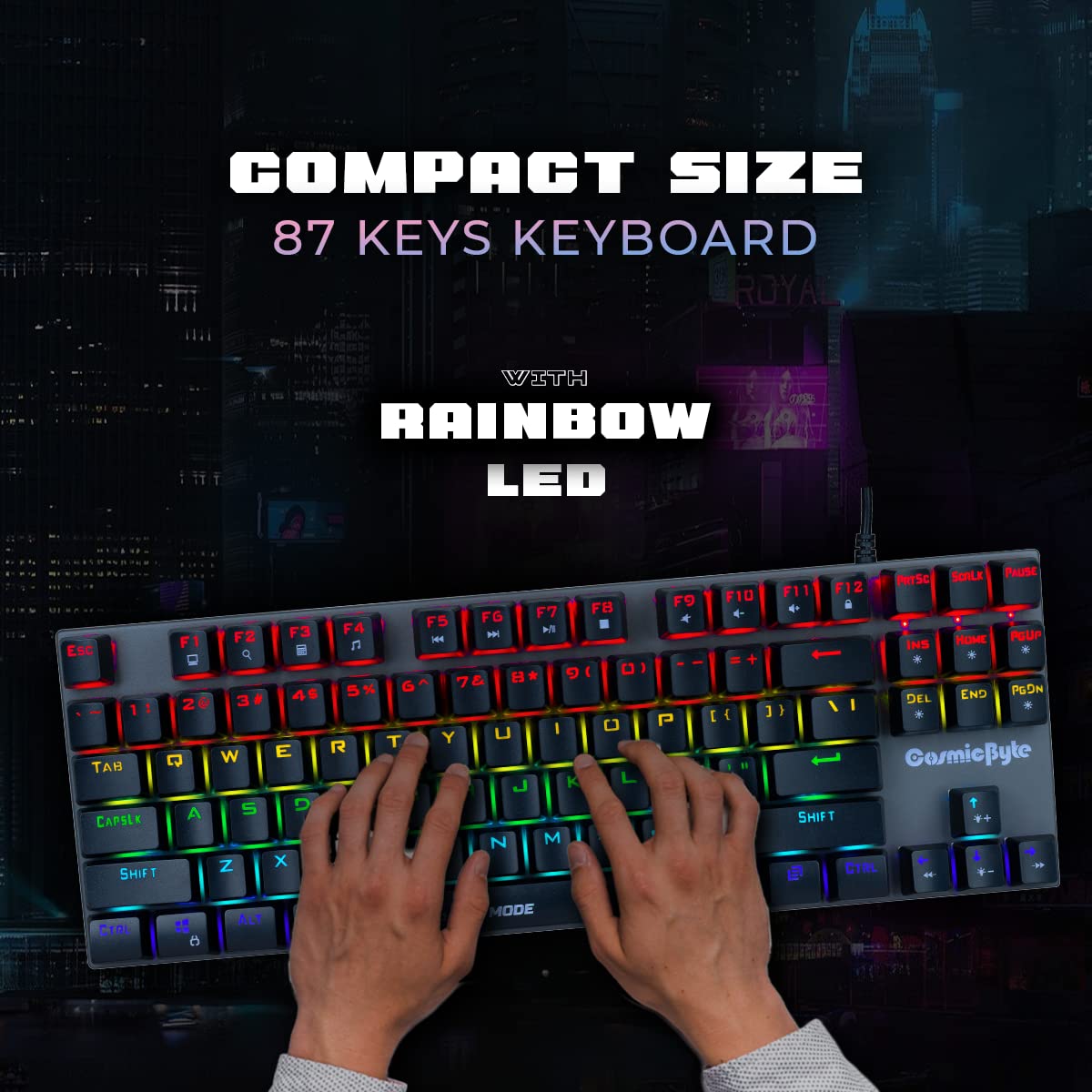 Cosmic Byte CB-GK-25 Pandora TKL Mechanical Keyboard Upgraded with Swappable Outemu Blue Switches and Rainbow LED (Black/Grey)