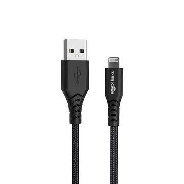 amazon basics PVC Molded Nylon USB A To Lightning Mfi Certified Charging Cable | Compatible with iPhone 13,12,11; 13,12,11 Pro; 13,12 11 Pro Max; 13,12 Mini (Black,1.2M)