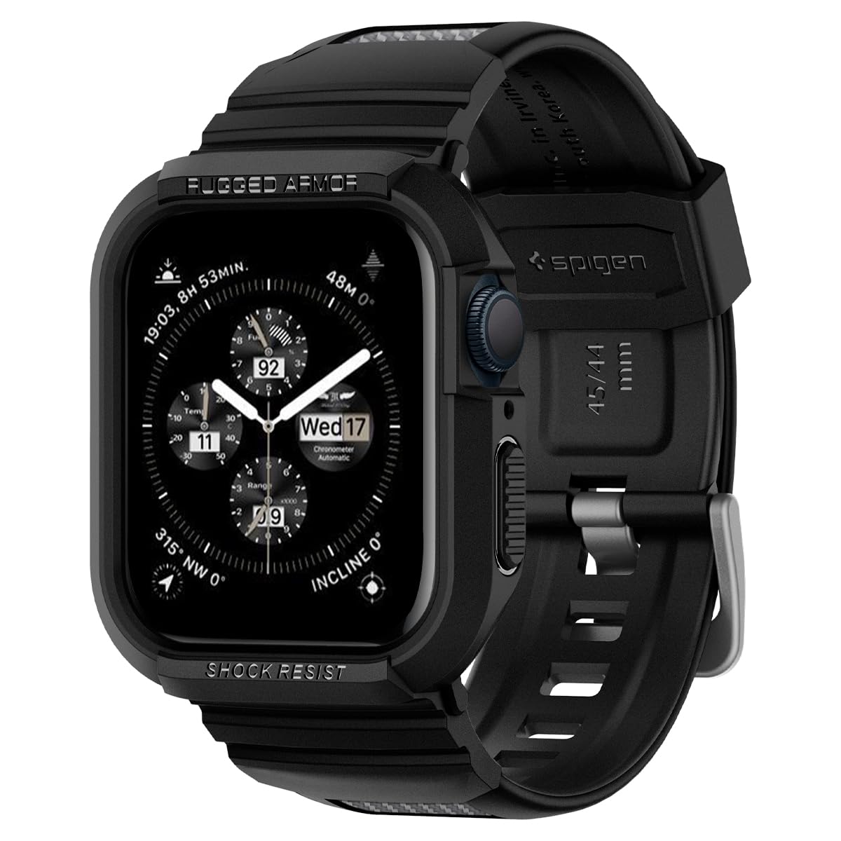 Spigen Rugged Armor Pro for Apple Watch SE3 Series 44mm Case with Strap Band, Series 9/8/7 45mm, SE2/6/SE/5/4 44mm Protective TPU Cover with Strap - Black