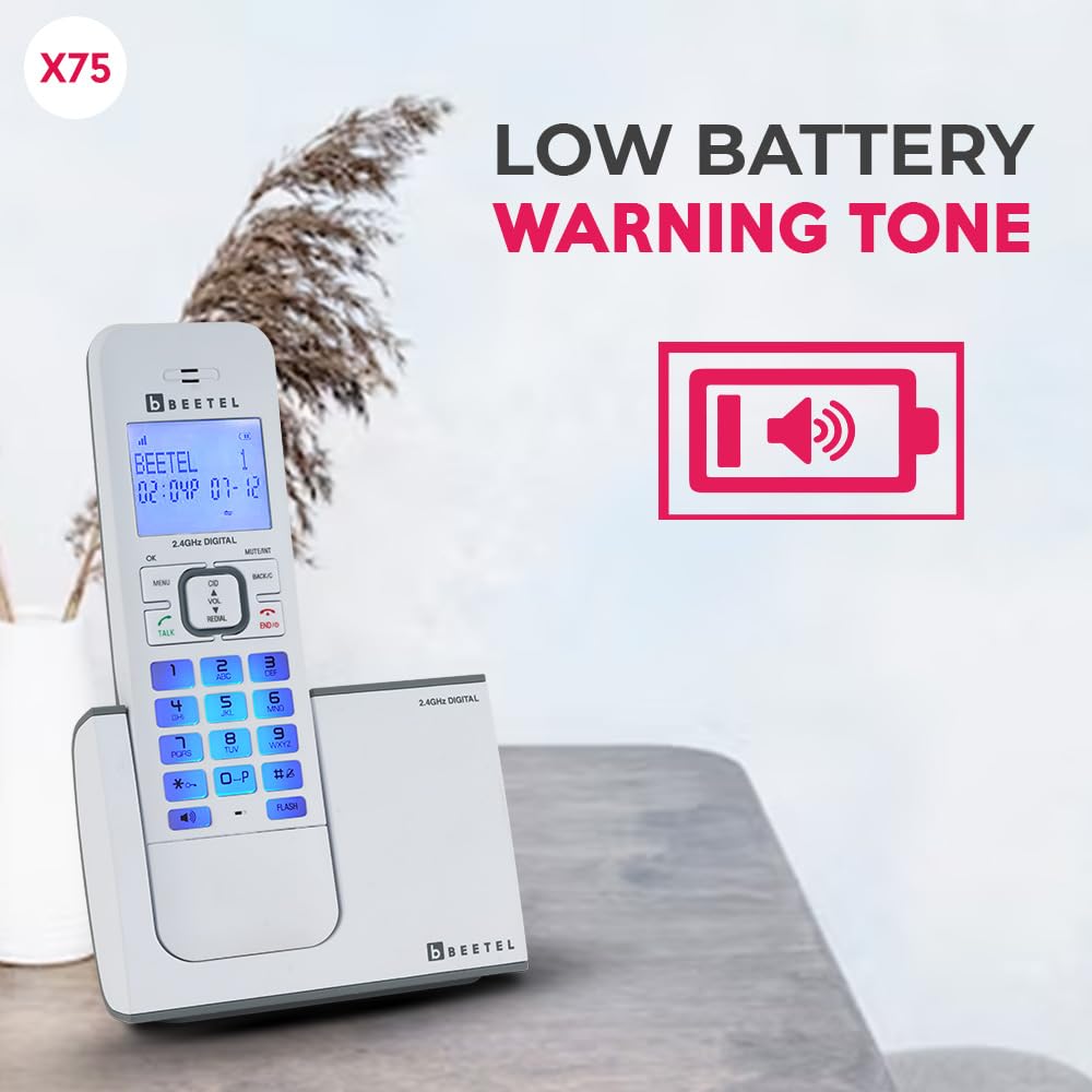Beetel X75 2.4Ghz Cordless Landline Phone,Dual Mode DTMF/FSK,1 Line 7segment LCD Display& Blue LED Backlit,Illuminated Keypad,2 Way Speaker Phone,6 Step Ringer Volume Control(Grey/White)(X75)