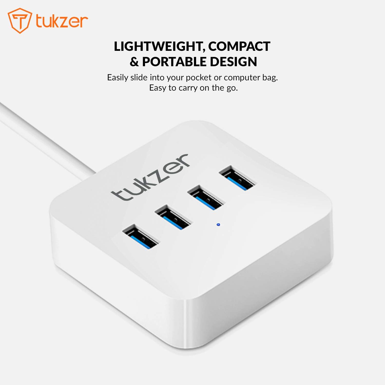 Tukzer 4-Port USB Hub 3.0 (TZ-U12) Superspeed Data Hub High Speed Compatible for MacBook Air, Mac Mini, iMac Pro, Microsoft Surface, Ultrabooks, Laptop, Notebook, Desktop (1.5M Cable, White)