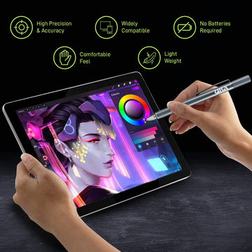 GIZGA Capacitive Stylus Pen for Smartphone/Tablet/iPad/Pro/Air/iPhone/iOS/Android/All Touch Screens Devices| Fine Point Disc Tip, Lightweight Aluminum Body Magnetic Cap Drawing Writing (Grey
