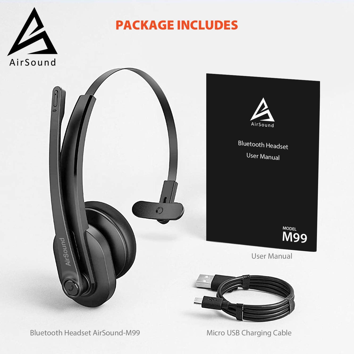 AirSound M99 Pro Bluetooth V5.0 Wireless Headset | Flexible Microphone, for Conference Calls, 24 Hr Talk Time, CVC 8.0 Noise-Cancelling On-Ear for Office Business Online Meeting, Call Centre.