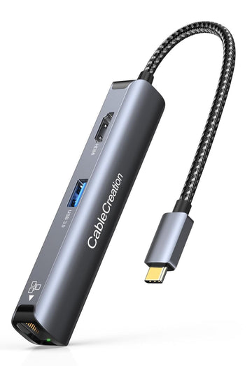 CableCreation USB C Hub Multiport Adapter, 5-in-1 USB C Adapter Aluminum Shell with 4K USB C to HDMI, Ethernet Port, 3 USB 3.0 Ports for MacBook Pro/Air 2020/2019, iPad Pro 2020, iPhone 15 Pro Max