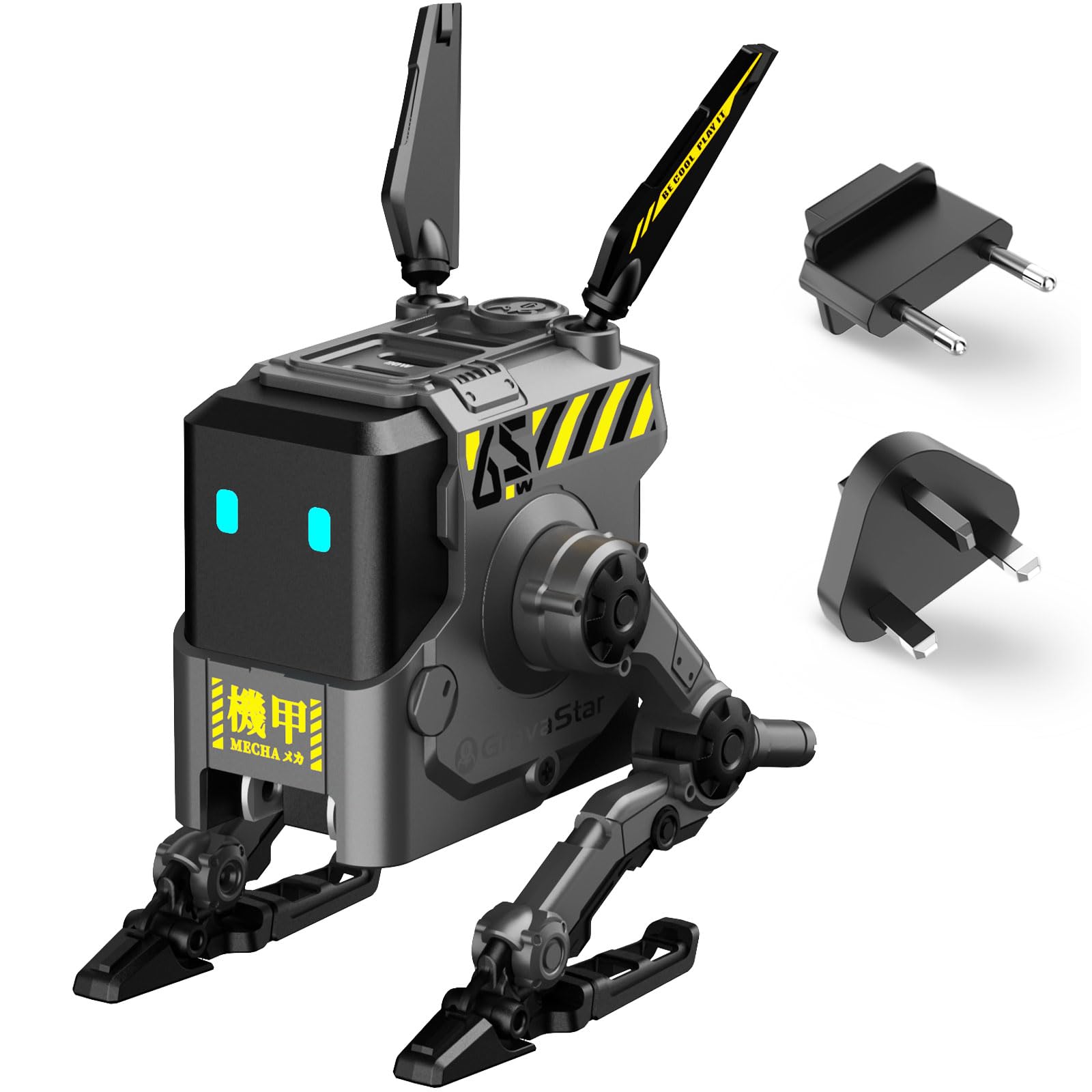 GravaStar 65W Alpha65 Robot Fast GaN Charger Block, 3-Port Fast Charger, Foldable Wall USB C Charger for iPhone, MacBook, iPad, Laptop, Steam Deck, Gifts for Men (65W, Gray)