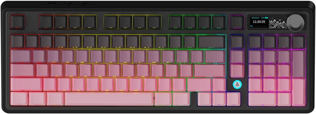 NACODEX Ajazz AK980 V2 Pink Gaming Machanical Keyboard Gift Switch Full Size RGB Gasket Mount 10000mAh Triple Modes Custom Keyboard with Five Layer Pad | Knob Control