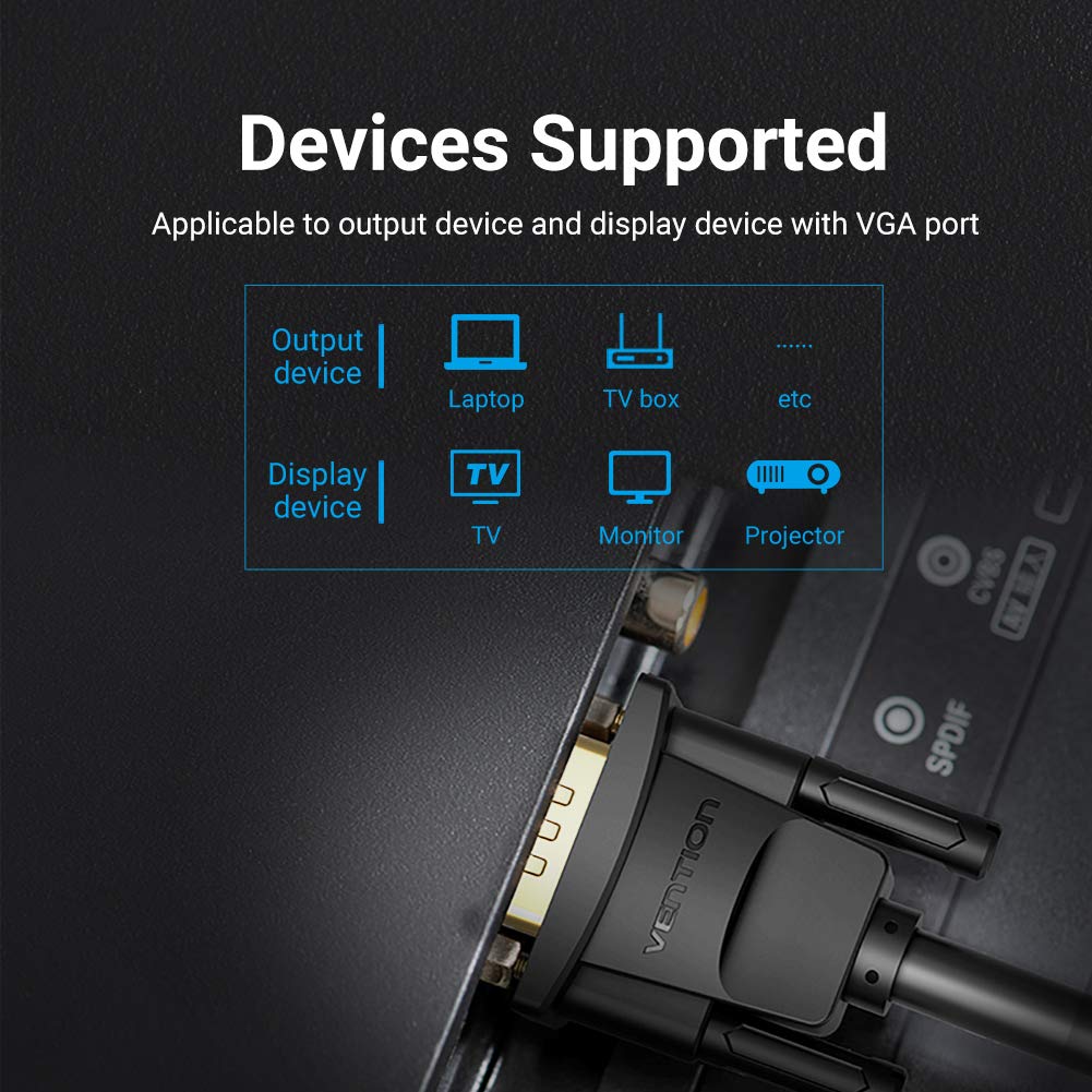 VEnTIOn VGA Cable, VGA Male to SVGA Male Video Computer Monitor Cable with Ferrite Cores, Male to Male VGA Cable Gold Plated Compatible with Projectors, HDTVs, Displays DAEBT (30M, Black)
