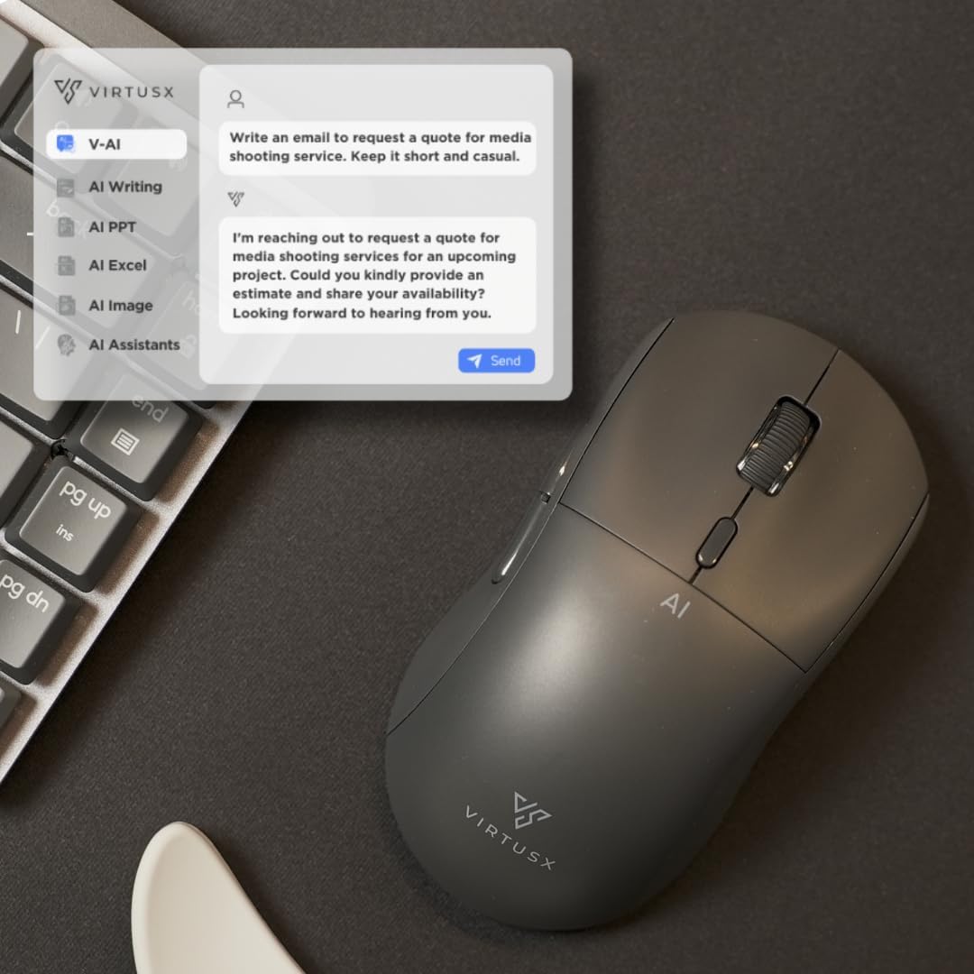 Virtusx Jethro AI Mouse - Voice & Audio Recorder for Lecture & Meeting, Centralized Software with Voice Typing, Writing Tools, Transcribe, Translate & Summarize, Wireless Mouse for Computer, Laptop