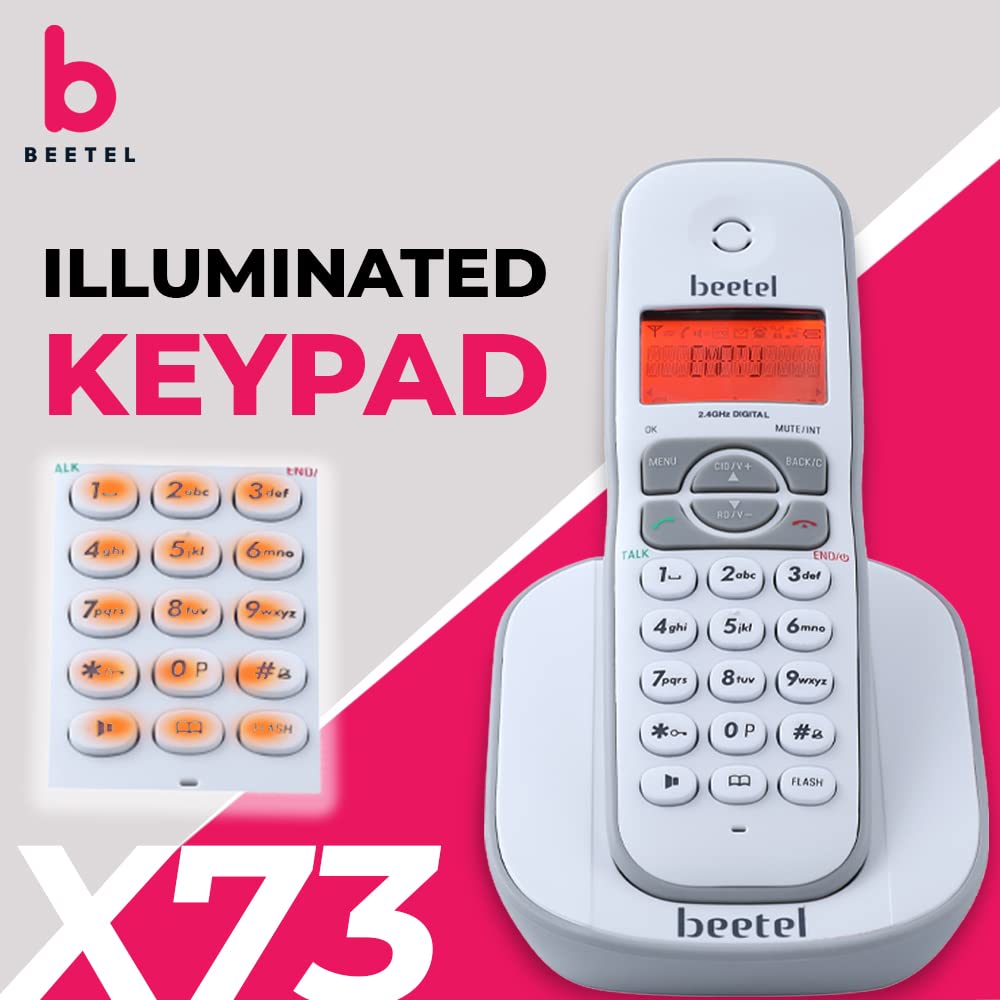 Beetel X73N 2.4Ghz Cordless Landline Phone with Caller ID Display, 2-Way Speaker Phone with Volume Controls, Auto Answer, Alarm Function, Stylish Design (Grey/White)(X73N)