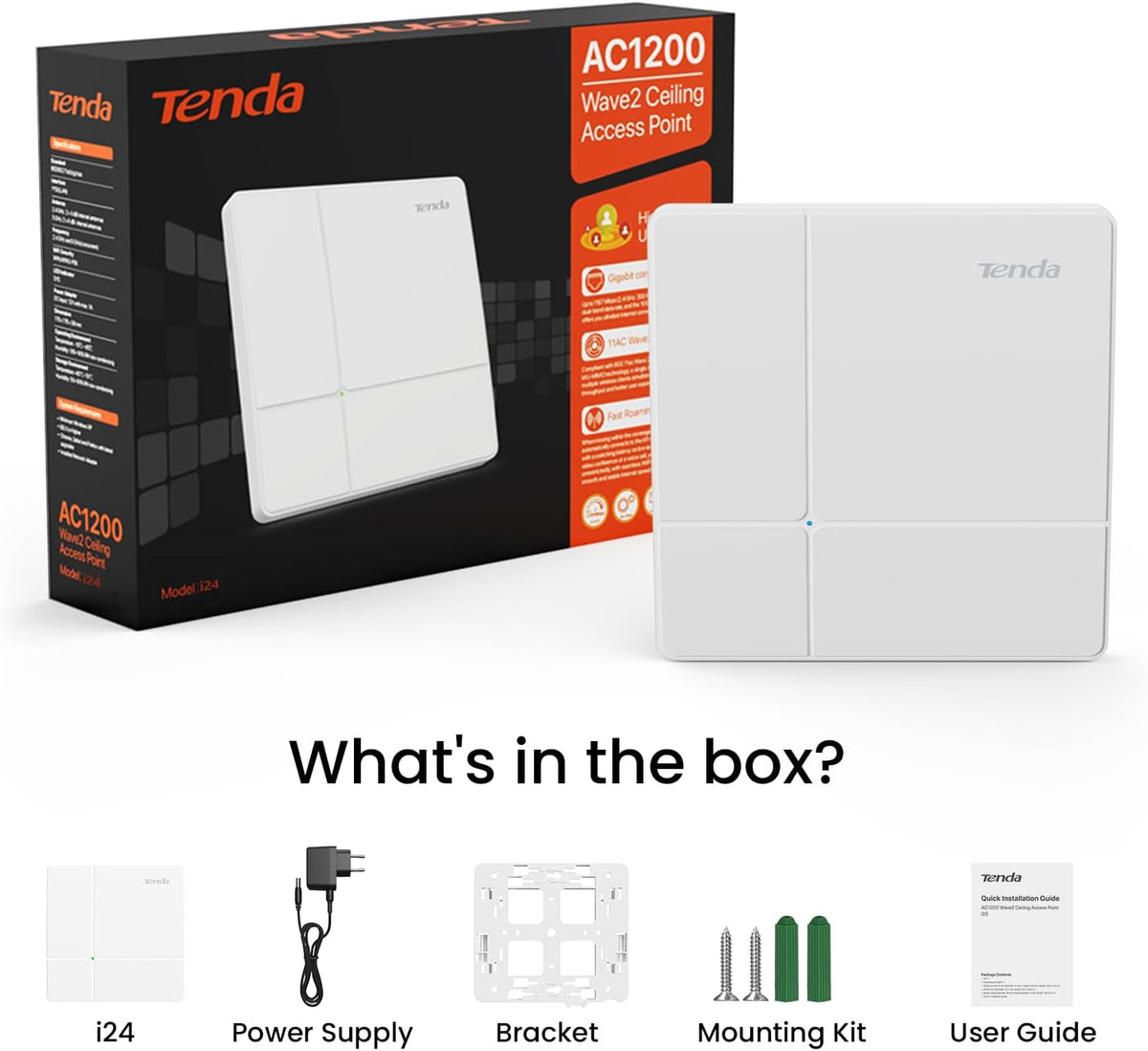 Tenda AC1200 Dual Band Gigabit Access Point for Ceiling Mount (i24), White