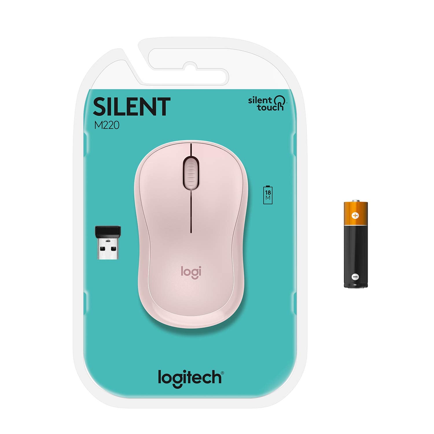Logitech M221 Wireless Mouse, Silent Buttons, 2.4 GHz with USB Mini Receiver, 1000 DPI Optical Tracking, 18-Month Battery Life, Ambidextrous PC/Mac/Laptop - Rose