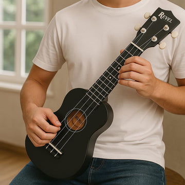 REVEL 21 inches Soprano Ukulele (Jamming Black) with carry bag. Core with gentle braced wood for warm bright tone.(Black)