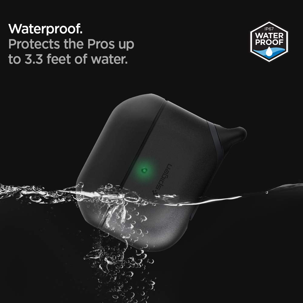Spigen for AirPods Pro 2/1 Case, Carabiner Included, Soft Shell, Waterproof Cover, (Slim Armor IP) - Black